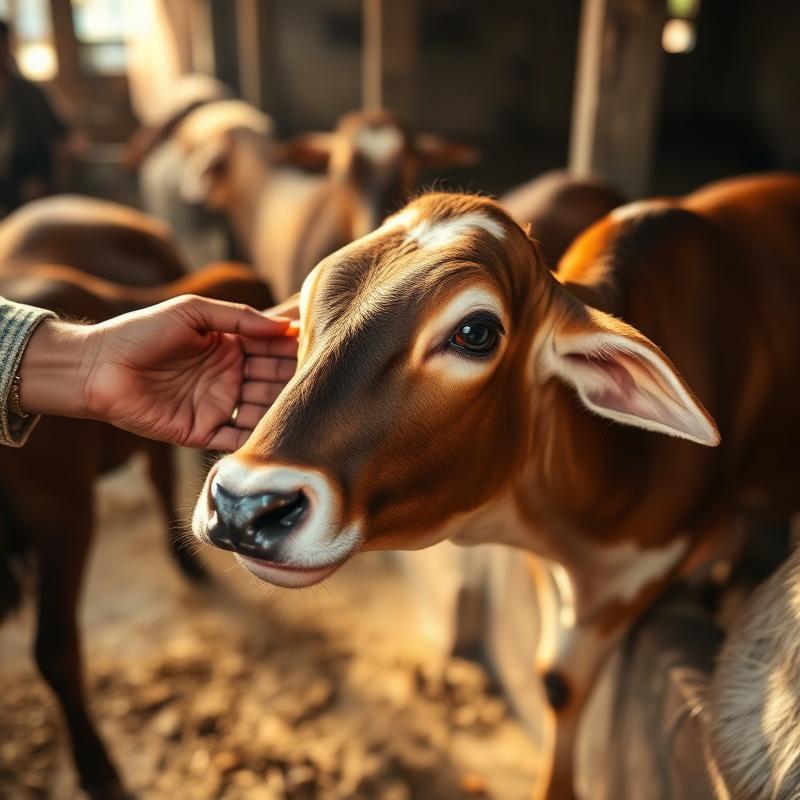 Calf being cared for
