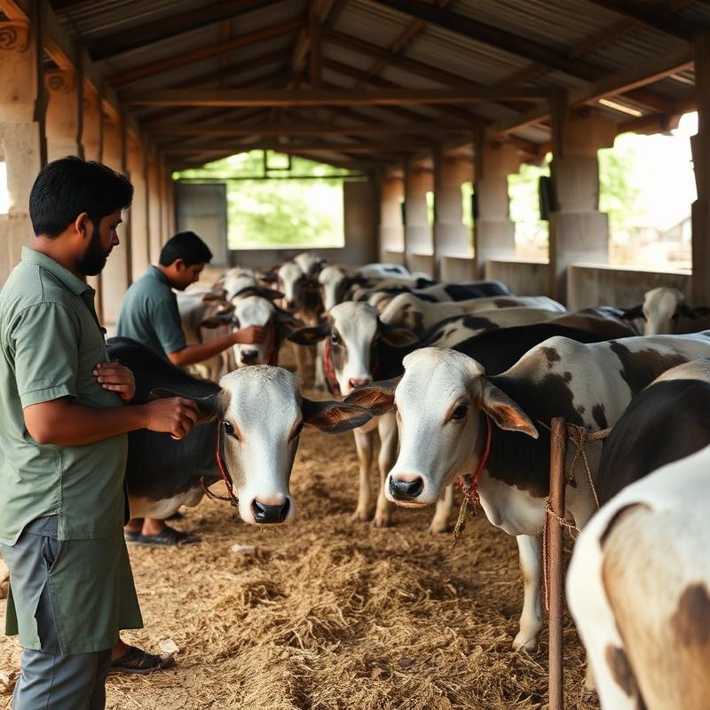 Volunteers caring for cows