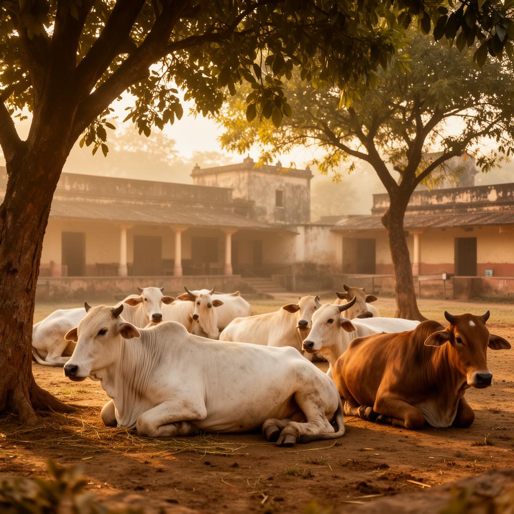 Cows resting in Bhagari Baba GoShala